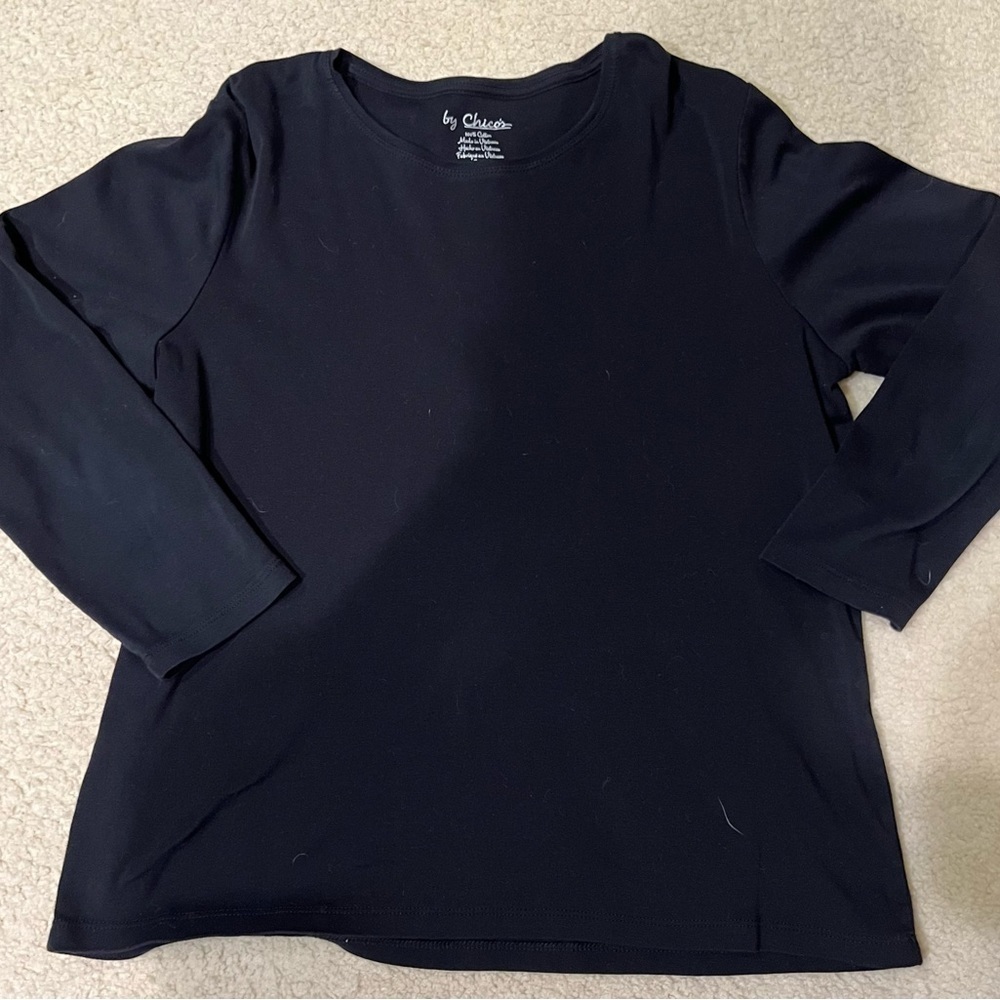 Chico’s black cotton, long sleeve tee size 3